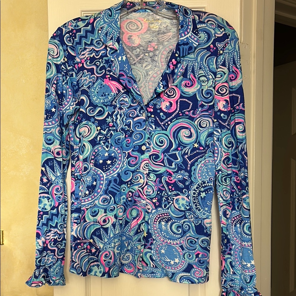 Lilly Pulitzer button down ruffle sleeved Women's Top xs